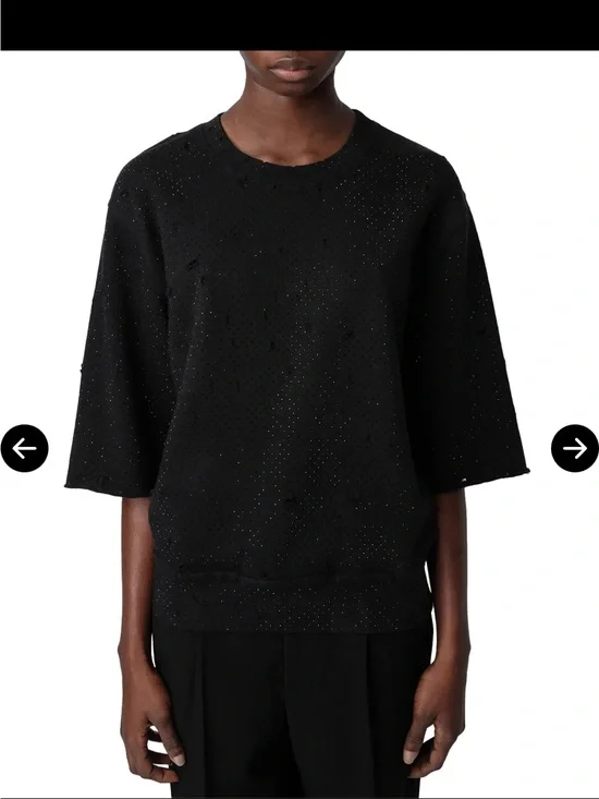 Zadig &Voltaire Edmond Destroy Strass Oversize Cotton crew NWT.